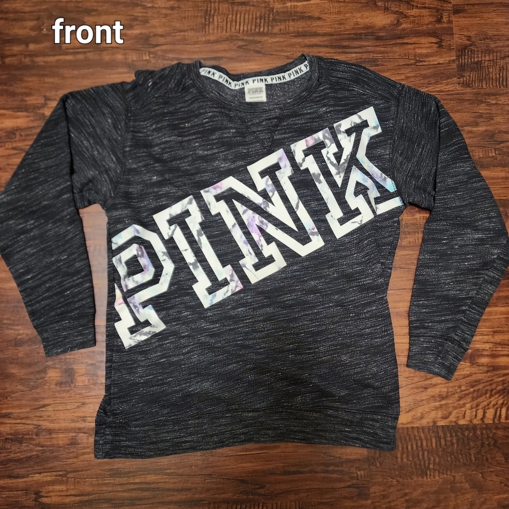 PINK Dark Grey Tie Dye Crewneck Sweater
